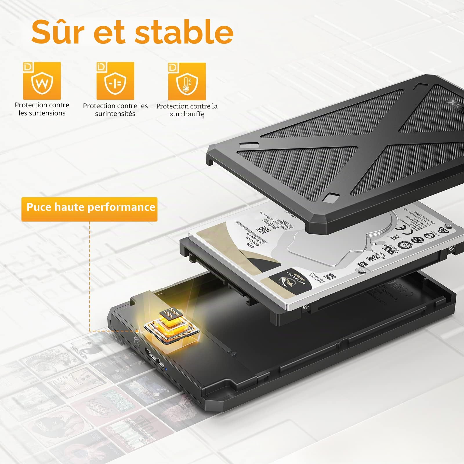 iDsonix Boîtier de Disque Dur 2,5 Pouces USB 3.0 vers SATA III Boîtier de Disque Dur Externe sans Outil pour Disque Dur SSD HDD 7 mm/9.5 mm 2,5" avec UASP Noir