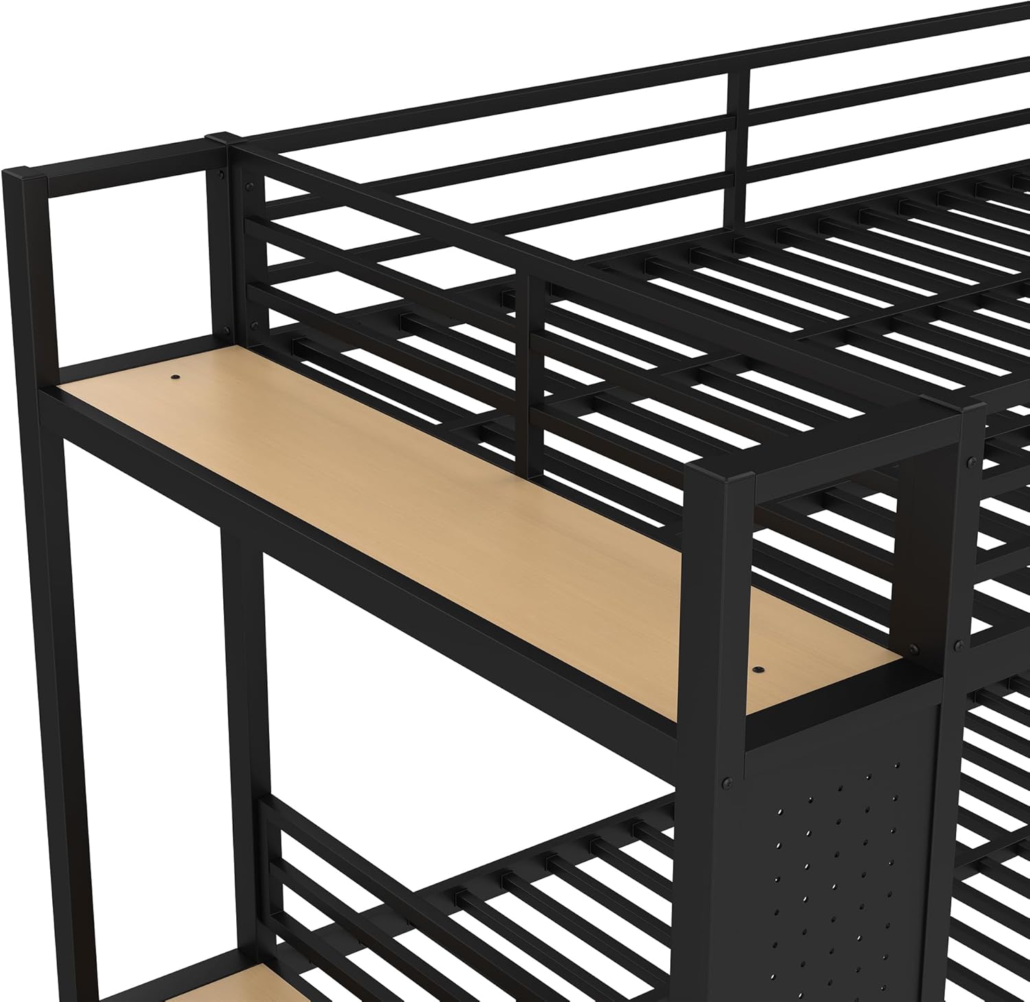 Bellemave Full Over Full Metal Bunk Bed with Storage Drawers and Shelves, Heavy Duty Bunk Beds with Pegboard and Coat Rack for Kids, Adults,Black、