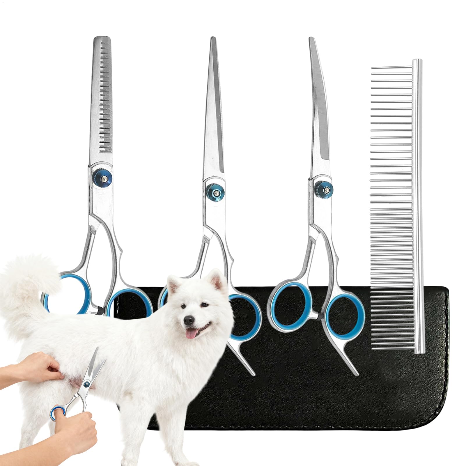 Tijeras para perros de 3 piezas y gatos con peine de acero para corte facial y orejas