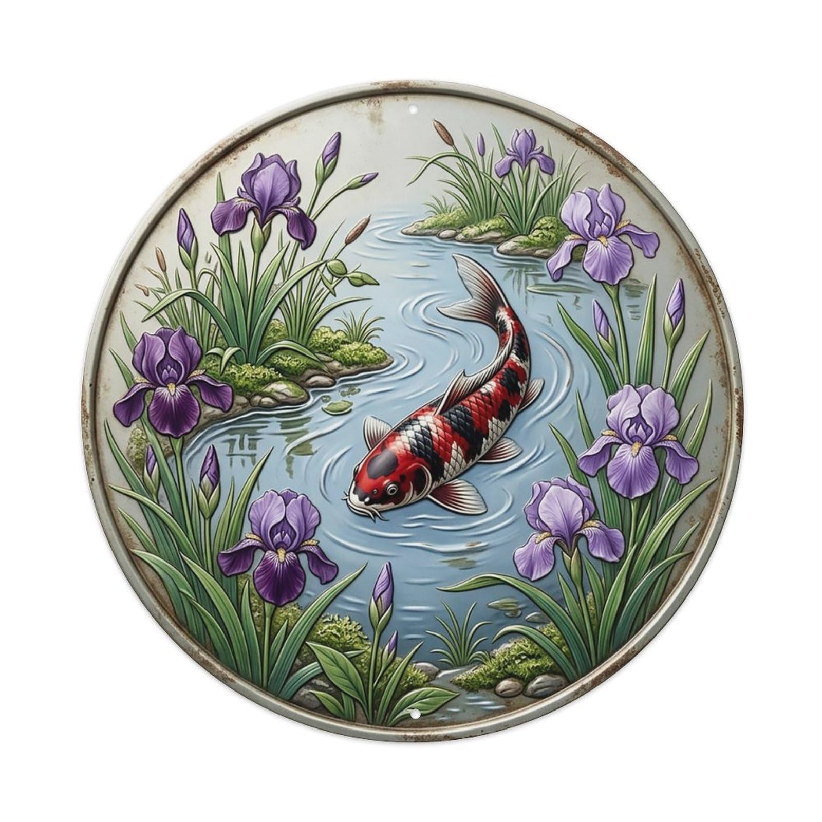 Iris Bloom Spring Pond Koi Fish Metal Tin Sign