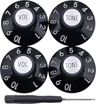 Set of 4 Witch Hat Knobs with Set Screw Guitar Bass Knobs 2 Volume 2 Tone Silver Gold Reflector and Screws Black Silver White for 72 Telecaster Custom or Guitar Amplifiers Black Silver