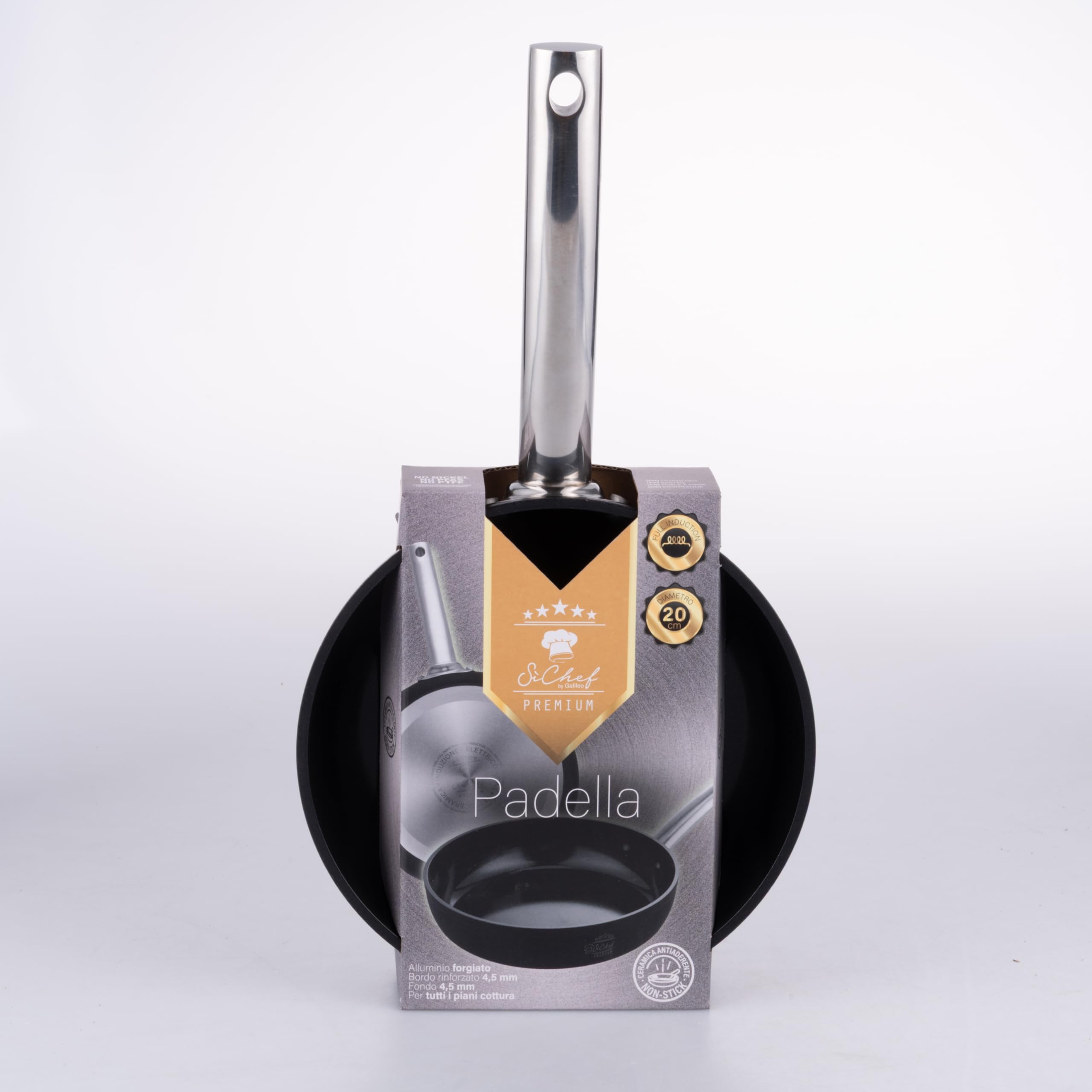Padella 20 cm in alluminio forgiato, rivestimento antiaderente in ceramica, fondo full induction, SìChef Premium