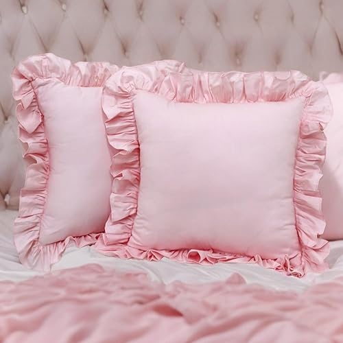 Miniatura 13 de Lemfux Juego de 2 fundas de almohada europeas blancas con volantes, 20 x 20 pulgadas, fundas de cojín cuadradas 100% de algodón, estilo shabby chic,