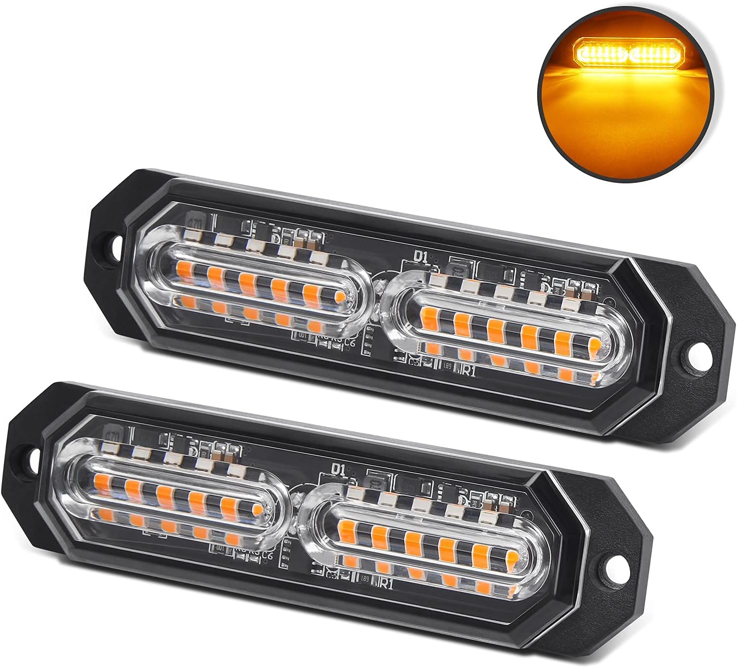 OPP ULITE 12LED Amber Emergency Hazard Strobe Warning Grille Working Light Bar for 12-24V Car Vehicle, Waterproof Safety Flashing Beacon Light for Truck Van Trailer Caravan Camper(CB-02-2PCS)