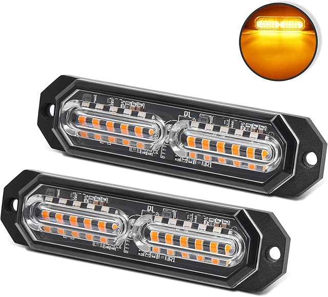 OPP ULITE 12LED Amber Emergency Hazard Strobe Warning Grille Working Light Bar for 12-24V Car Vehicle, Waterproof Safety Flashing Beacon Light for Truck Van Trailer Caravan Camper(CB-02-2PCS)