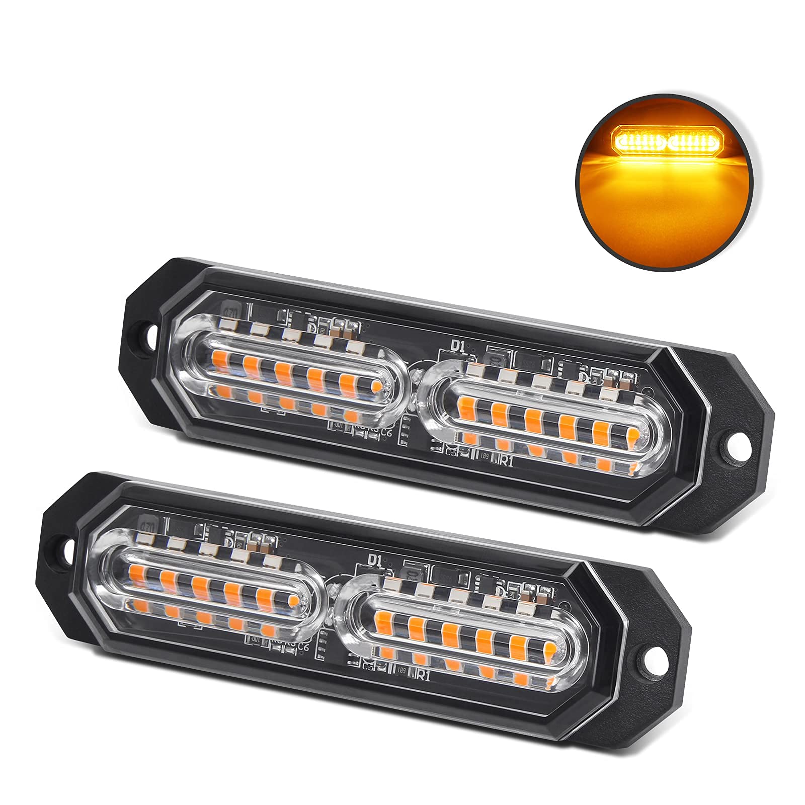 OPP ULITE Lot de 2 feux stroboscopiques à 12 LED - Lumière d'avertissement latérale ambre - Lumière stroboscopique - Lumière universelle pour camion, voiture, van, caravane, camping-car (PZ-02-24 V)