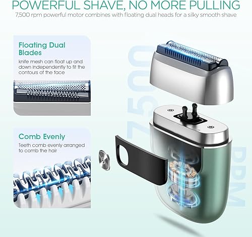 Miniatura 3 de VOYOR Afeitadora de papel de aluminio 2 en 1 doble para hombres, maquinilla de afeitar eléctrica portátil con maquinilla de afeitar recargable