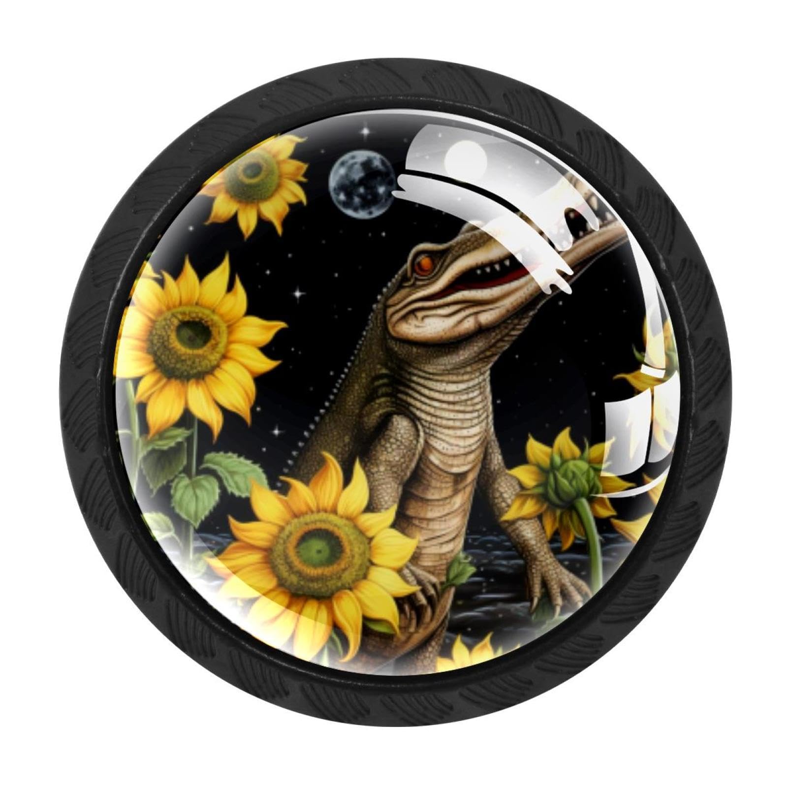 CHENZZZZ Crocodile Starry Sunflower Cabinet Knobs 4 Pieces Drawer Kitchen Cabinets Dresser Cupboard Wardrobe Unique Pulls Handles