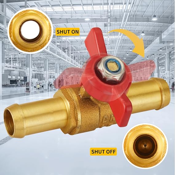 1 Barb PEX Valve, 1 inch OD Brass Ball Valve with Butterfly Handle, 90 Degree Turn, Full Port, 1pc