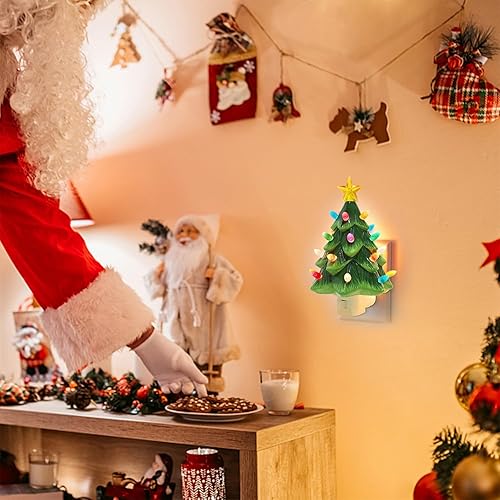 Miniatura 4 de Hausse Luz nocturna verde para árbol de Navidad, luz nocturna decorativa de cerámica con lámpara para niños, bombillas multicolor y enchufe