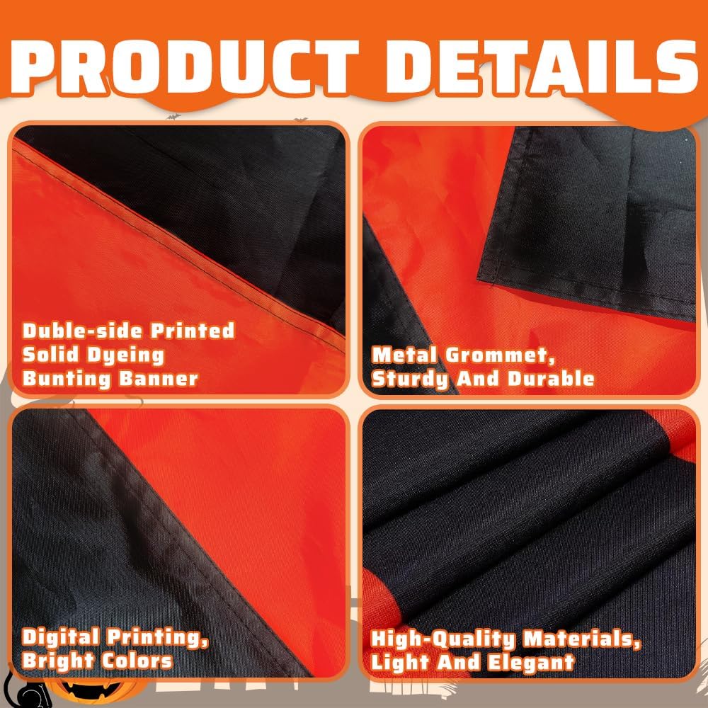 2Pack Halloween Bunting Flags 2 x 20Ft Trick or Treat Bunting Banner Decor Halloween Spooky Ghost Day Outside Fence Outdoor Porch Graden 3 Stripe Orange & Black Bunting Halloween Party Decoration