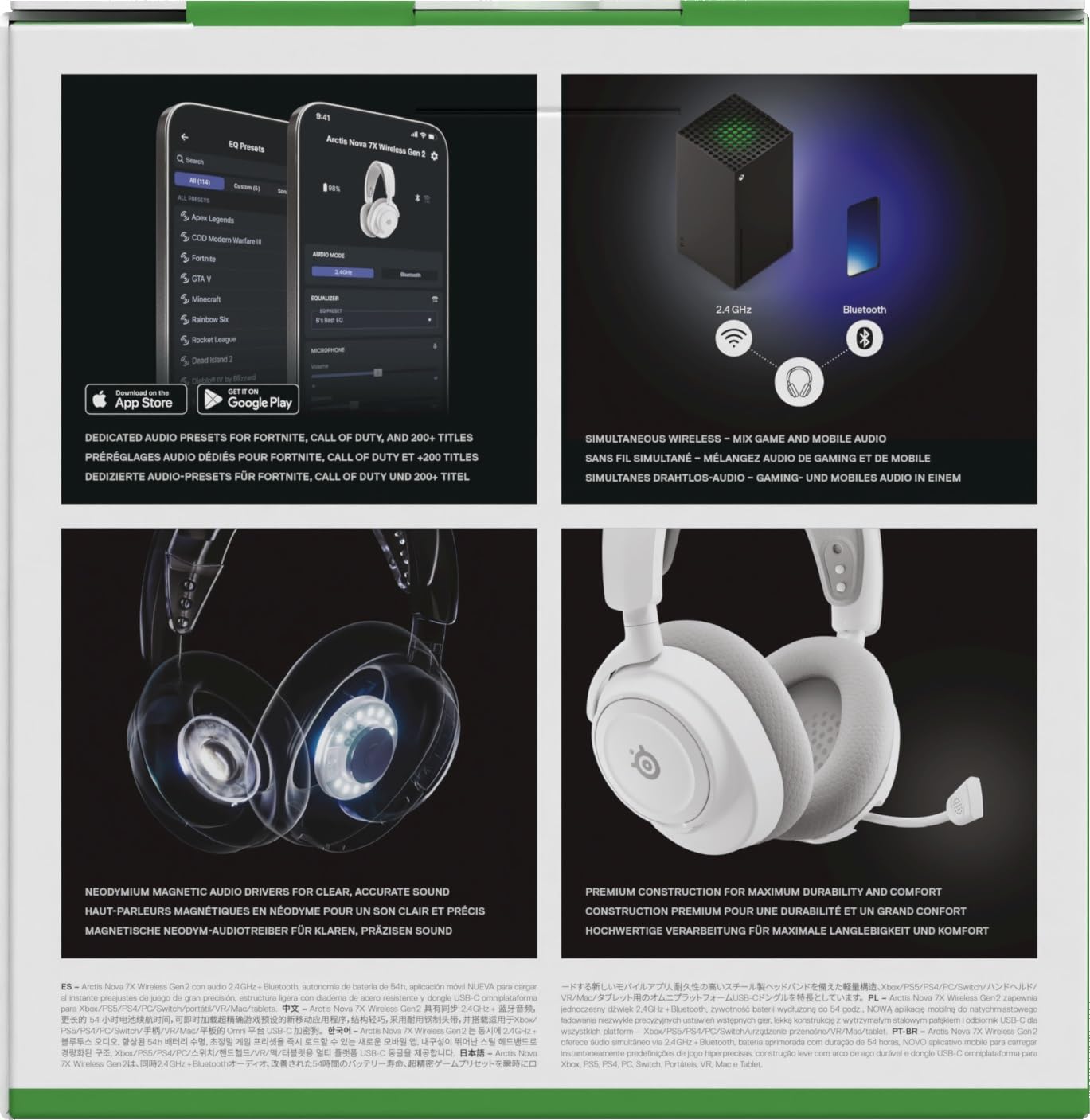 SteelSeries Arctis Nova 7X Wireless Gen2 Auriculares Gaming multiplataforma -Control de App en Tiempo Real -Más de 50 h -Controladores magnéticos de neodimio -2,4 GHz y Bluetooth -Xbox,PC,Switch1/2