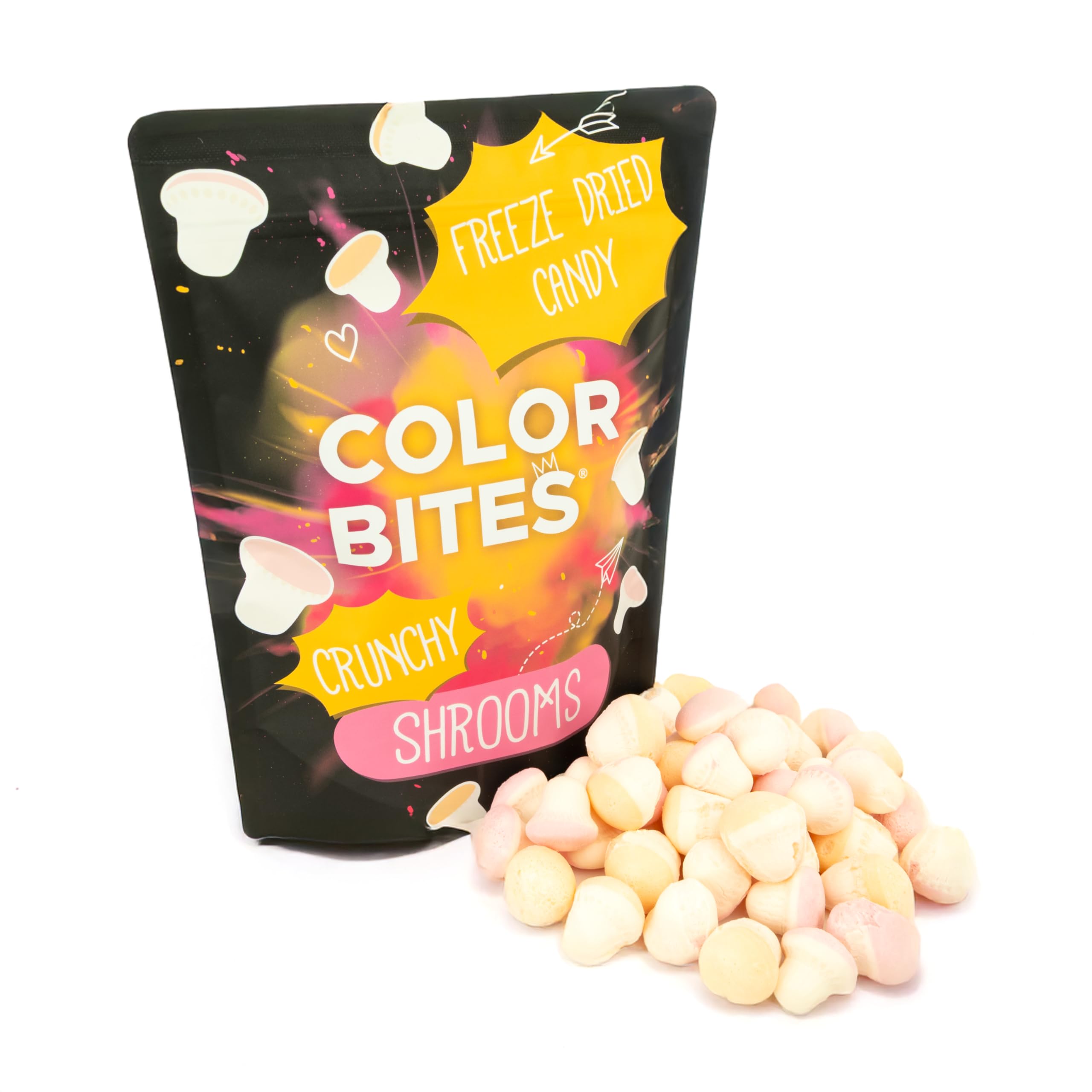 Color Bites - Gefriergetrocknete Süßigkeiten - Freeze Dried Candy - Crunchy Shrooms - 100 g Knusprige Schaumpilze - American Candy & TikTok Trend