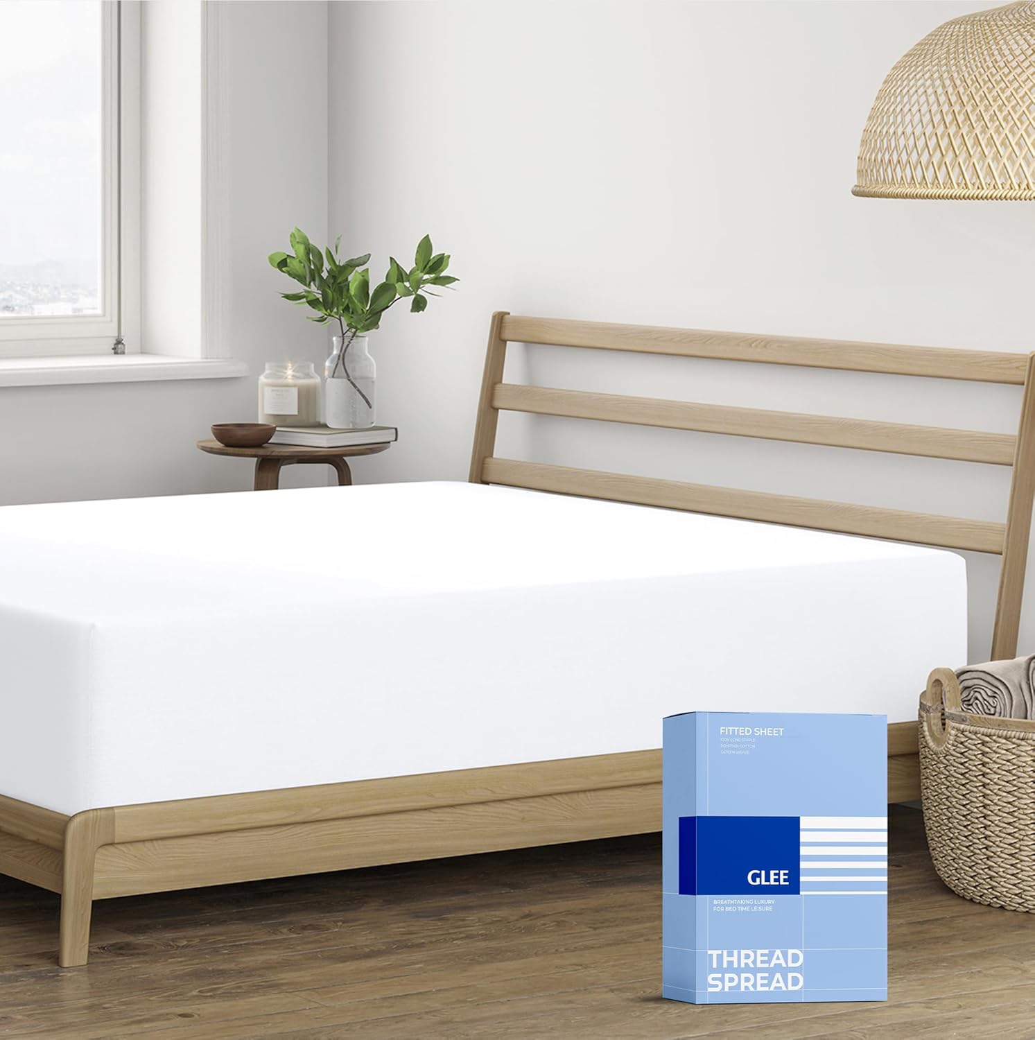 Thread Spread 100% Cotton Queen Fitted Sheet Only - 400 Series Glee Collection Cotton Fitted Sheet Queen, Soft, Durable, Cooling 16" Deep Pocket Sateen Bottom, Luxury Hotel Quality - White