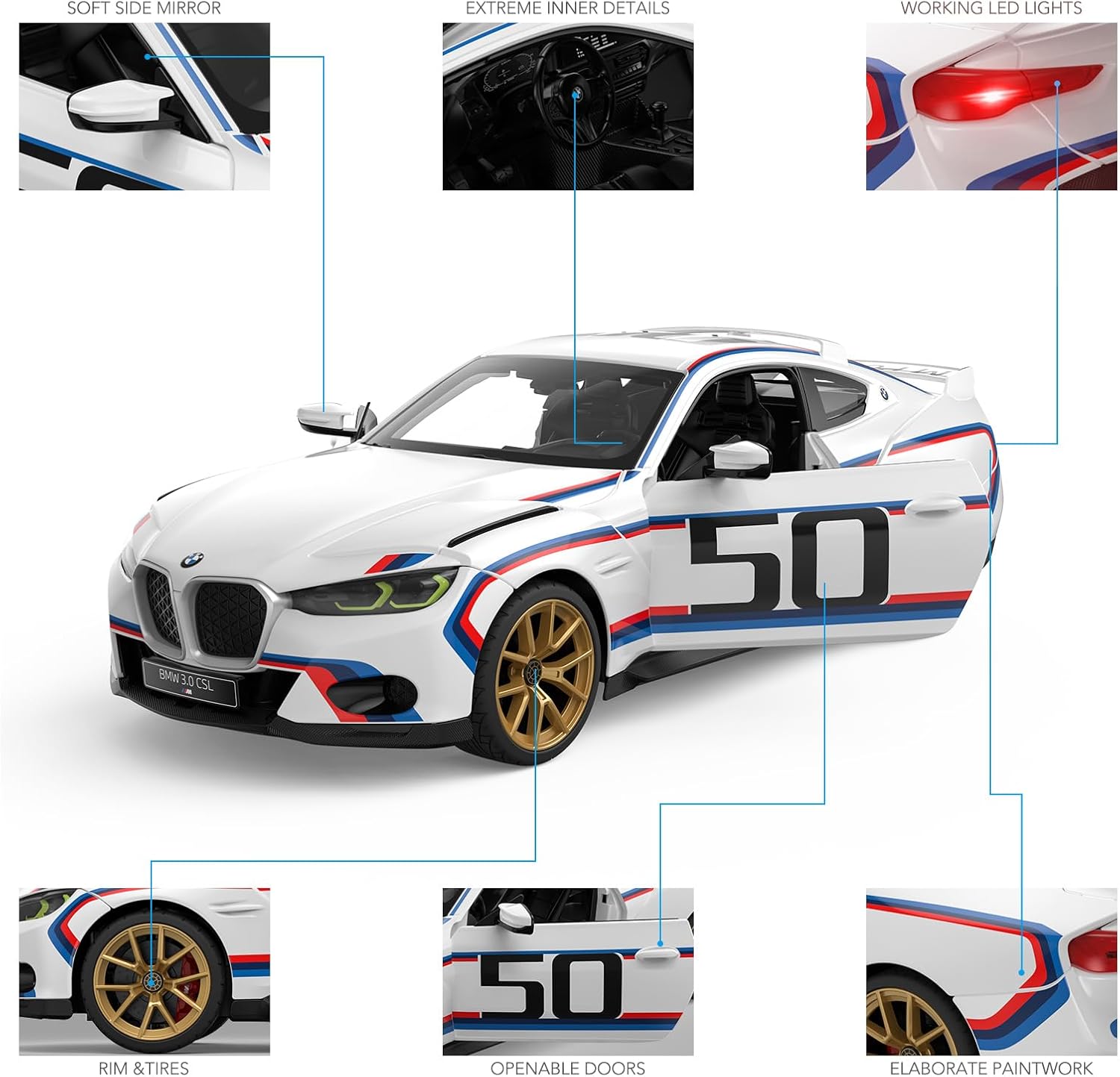 RASTAR BMW RC Car 1/14 BMW 3.0 CSL RC Car BMW Remote Control Toy Car for Kids, White 2.4G