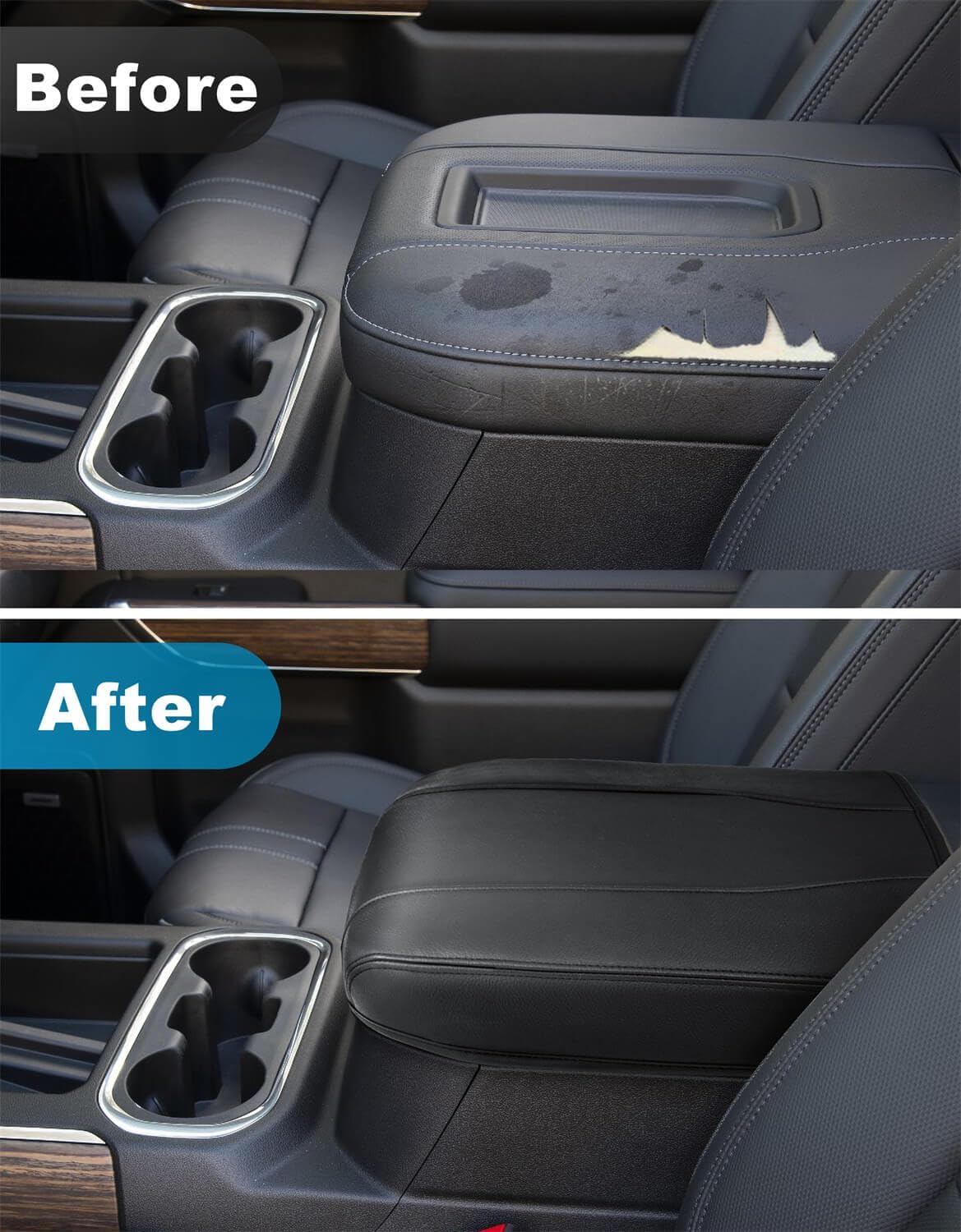 Center Console Armrest Cover for Chevy Silverado & GMC Sierra 2019-2026, Yukon & Tahoe & Suburban 2021-2026, Floor Console Bucket Seat Only, Vinyl Middle Console Cover, Scratchproof, Black