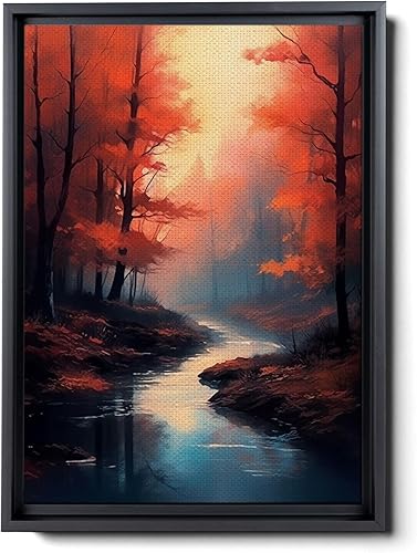 River in the Forest Landscape Painting Forest Print Mountain Landscape Autumn Decor Nature Painting Mountains Painting