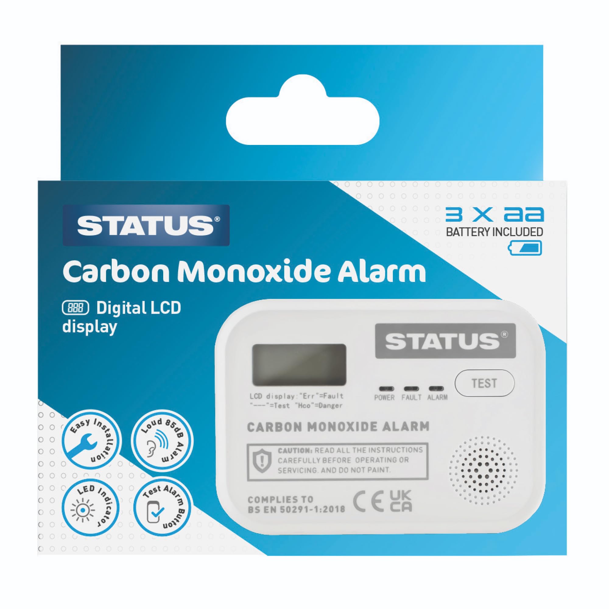 STATUS Monoxide Alarm, Home Carbon Monoxide Detector including Batteries, SDCMA3XAA1PB4