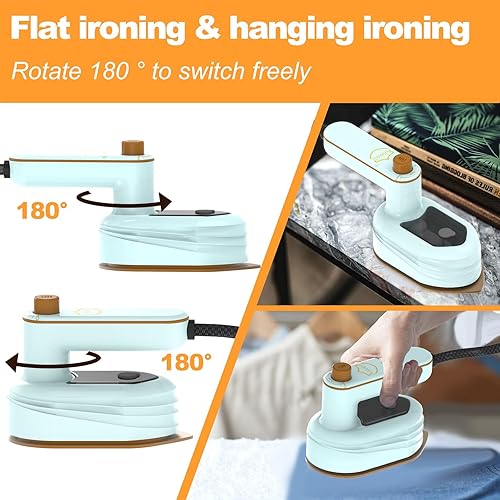 Miniatura 2 de Mini plancha de viaje para ropa, vapor de hierro portátil giratorio de 180, máquina de planchar de tamaño pequeño para planchar en seco y húmedo