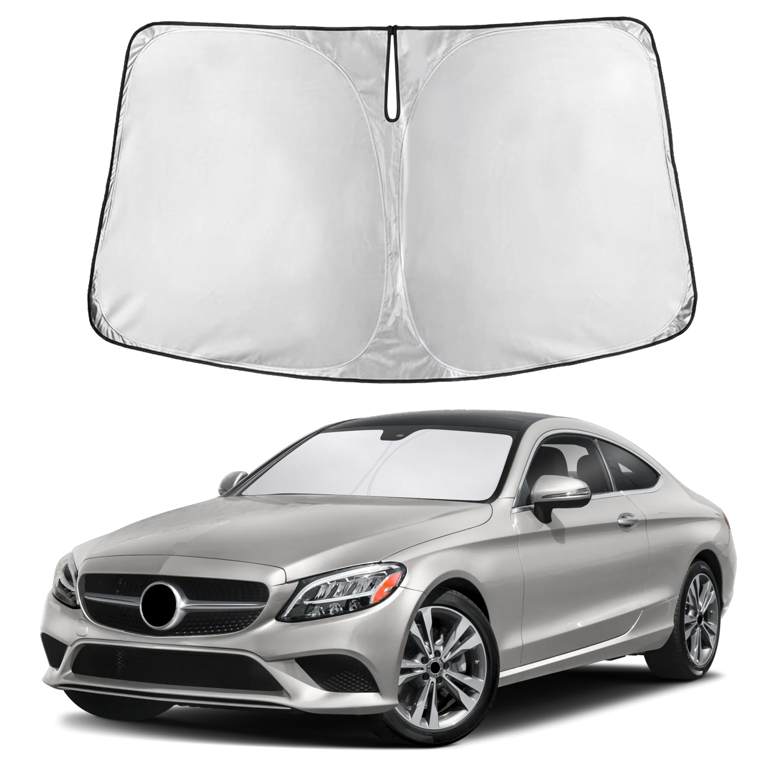 Autovir Windshield Sun Shade Fit for 2008-2019 2020 2021 Mercedes Benz Class C Sunshade, Front Car Window Shades Sun Visor, Blocks UV Rays & Heat, Car Accessories Fit for Mercedes Benz Class C 2008-2021