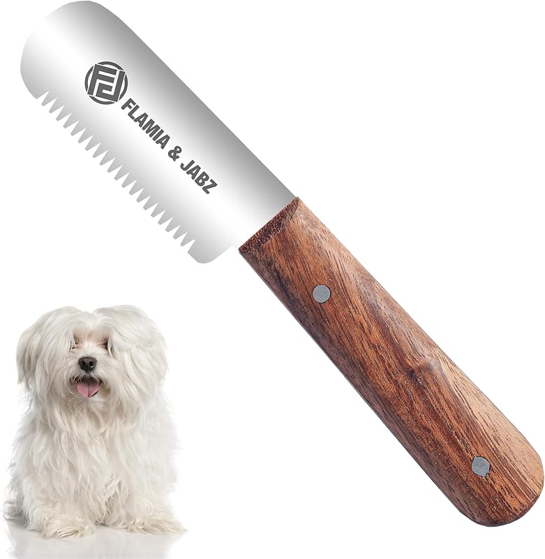 Faca de stripping profissional para cães com lâmina de aço inoxidável de 7,62 cm FLAMIA & JABZ (Desbaste, Rosewood)