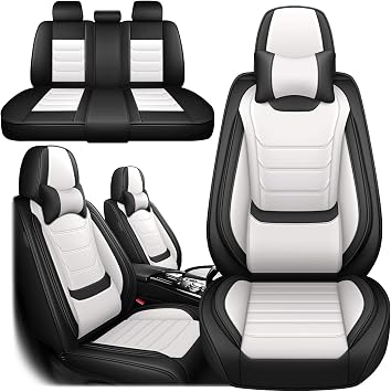 Nappa Leather Seat Covers Full Set for Kia Sorento 2009-2025, 5 Seats Waterproof & Tear-Resistant Car Seat Cover Inside Zipper Design and Reserved Opening HolesLuxury Full Set/Black White