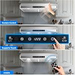 AMZCHEF 30" Under Cabinet Range Hood, 750CFM Stainless Steel Vent Hood | Stainless Steel hood with Touch/Remote/Gesture Control, timer, LED lights & dishwasher-safe baffle filters 3 outlets