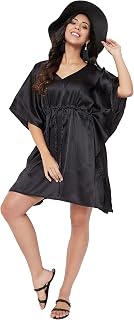 Riara Satin Nighty Short Kaftan Plus Size Kimono Sleeve with Robe Style Nightdress Sleep Wear Tunic for Women Price In India