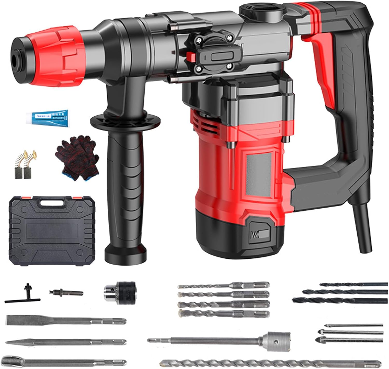 Rotary Hammer Drill Multifunction Heavy Duty Demolition Hammer For Concrete Drilling，Brushless Electric Pick With Drill Bit, Chisel And Carrying Case