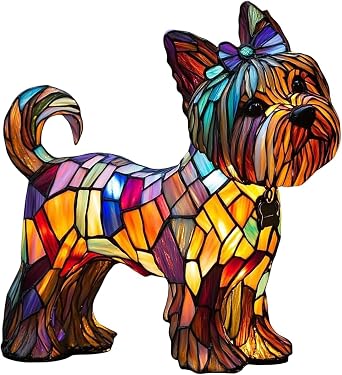 Dog lamp Puppy Series Art Night Light Hand Stained Resin Animal Statue 3D Cute Pet Table LED Lamps for Kids' Room & Bedroom Decor, Gift for Dogs LoversYorkshire Terrier A