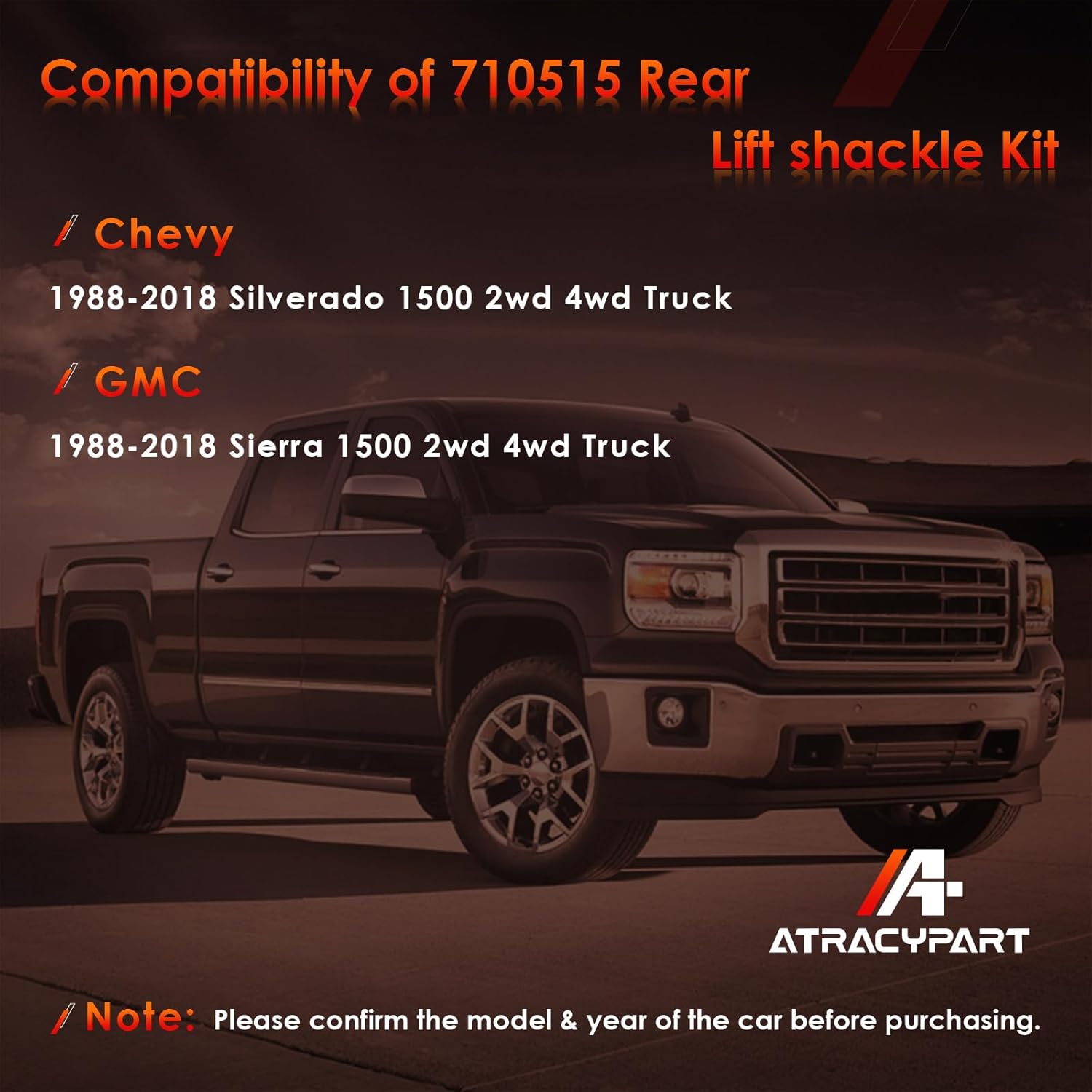 Lift Shackle Kit, 1-1.5" Rear Lift, Fits Silverado & Sierra 1988-2018 Chevy & GMC 1500 2wd 4wd Truck, Suspension Leaf Shackles, Replaces# 710515