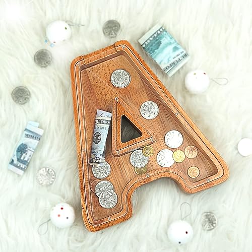 Miniatura 4 de Alcancía para niños y niñas, gran alcancía de madera personalizada con diseño recortado, letras del alfabeto, caja de ahorro de dinero, banco de