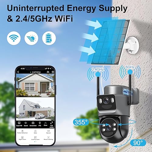 Miniatura 3 de Cámaras de seguridad solar 4K inalámbricas para exteriores, WiFi 6 de 2.4 G5 GHz, cámaras para seguridad del hogar, cámara solar de doble lente con