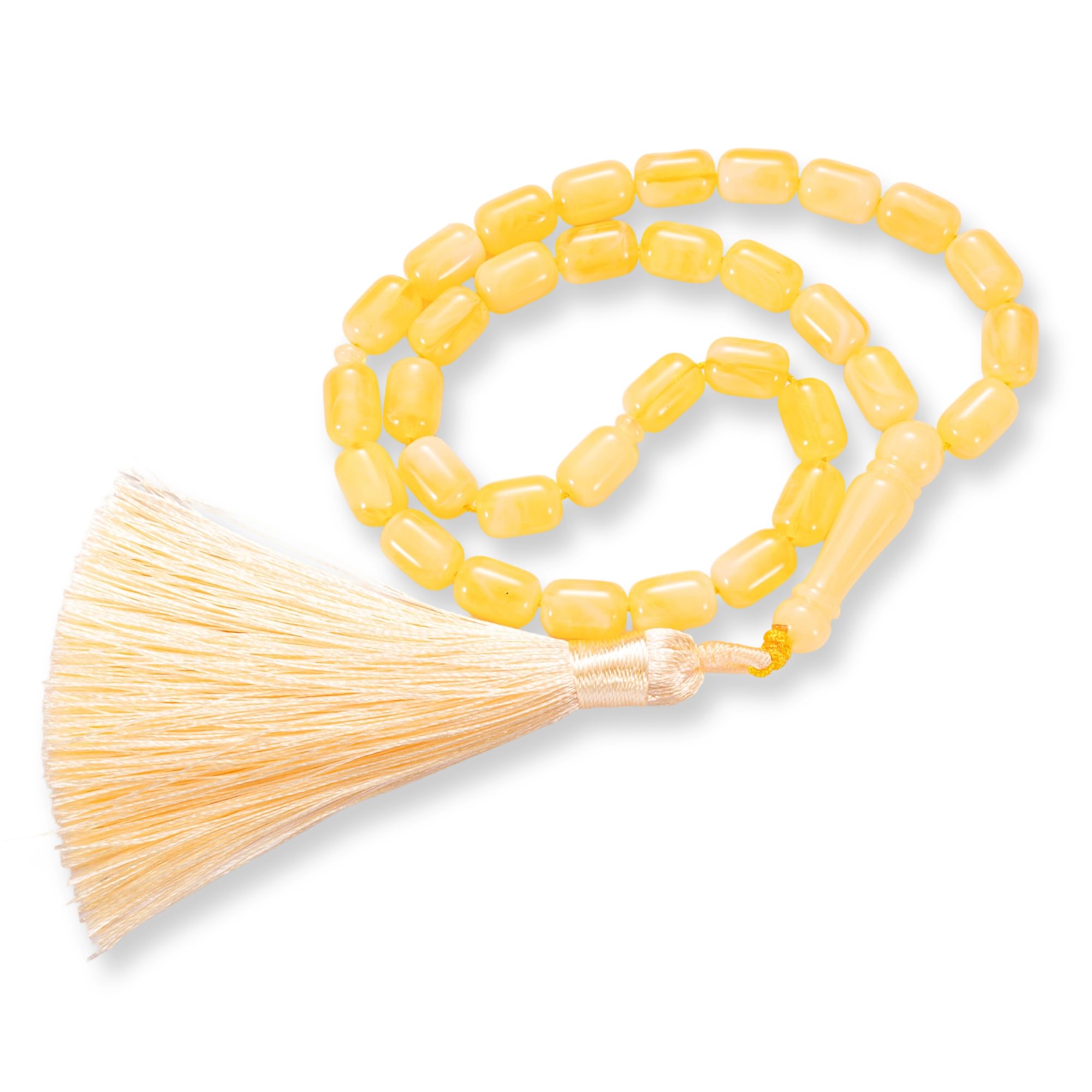 Amber-Look Resin Tasbih – 33 Prayer Beads in L or S Size – Golden Glow with Gift Box – Elegant Islamic Tasbeeh for Zikr, Ramadan, or Umrah