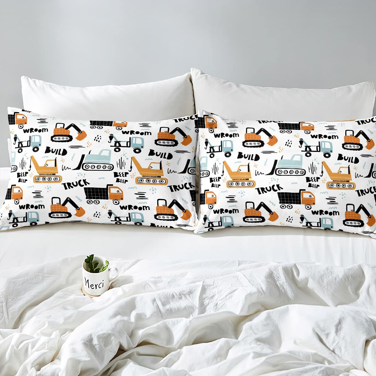Kinder Cartoon Bagger Bettwäsche Set Jungen Fahrzeuge LKW Auto Decke Kind Niedliche Bauausrüstung Bettbezug Kleinkind Lustig Bau Transport Bettwäsche & Leinen Bunt Einzelgröße