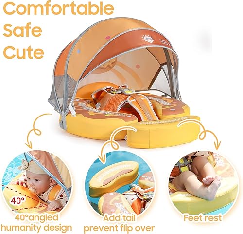 Miniatura 5 de Flotador flotante Mambobaby para cama 2025, agradable a la piel, flotador de natación para bebé no inflable con toldo de protección solar UPF 50+,