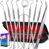 Vista 10 de G.CATACC Paquete de 10 herramientas dentales, removedor profesional de placa para limpieza de dientes, kit de higiene de acero inoxidable con púa
