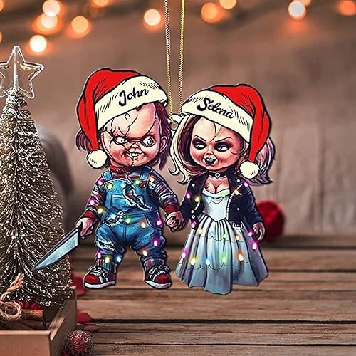 Miniatura 1 de Adorno personalizado de personajes de pareja de terror, muñeco asesino en serie y su novia, adorno colgante de pared de película de terror, regalo