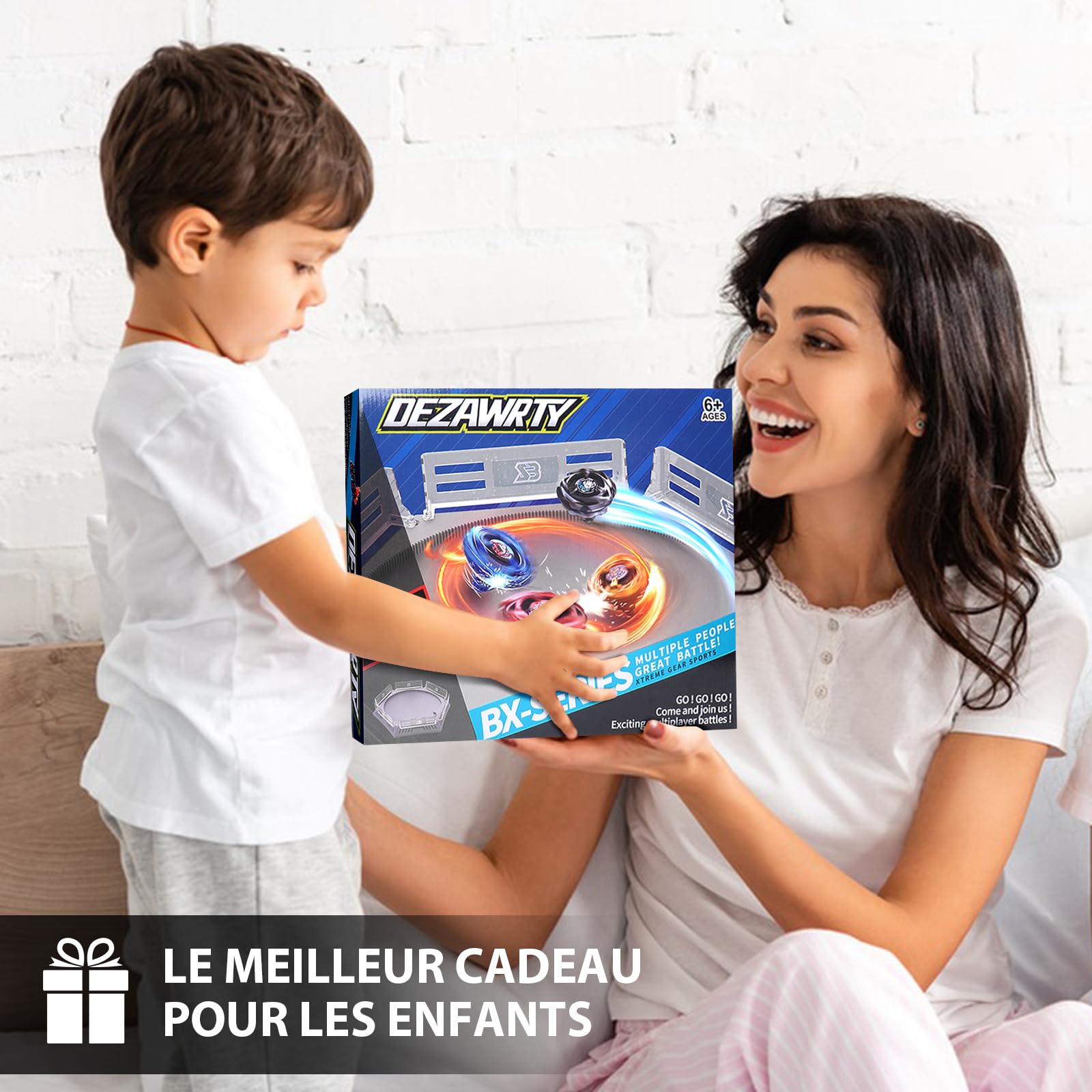 DEZAWRTY Toupie X Stadium Arena Set Equipé de X Acceleration Rail - 4 toupies et 2 lanceurs, 1 Battle Arène de Combat pour Les Enfants à partir de 6 Ans, Cadeau de Jeu pour Les garçons