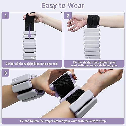 Miniatura 7 de Sportneer Pesas de muñeca y tobillo  1 par (1 libra2 libra cada uno)  Pulseras de silicona ajustables para mujer  yoga, danza, barras, pilates,