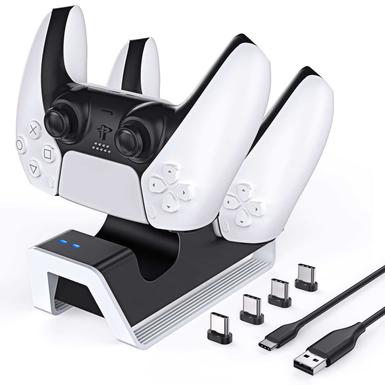 Jsbaby PS5 Controller Charger Station,Dualsense Charging Station with Intelligent Protection,Dual Dock Fast Charge,LED Indicator,4 USB-C Adapter for Sony Playstation 5 Wireless Dualsense Controller