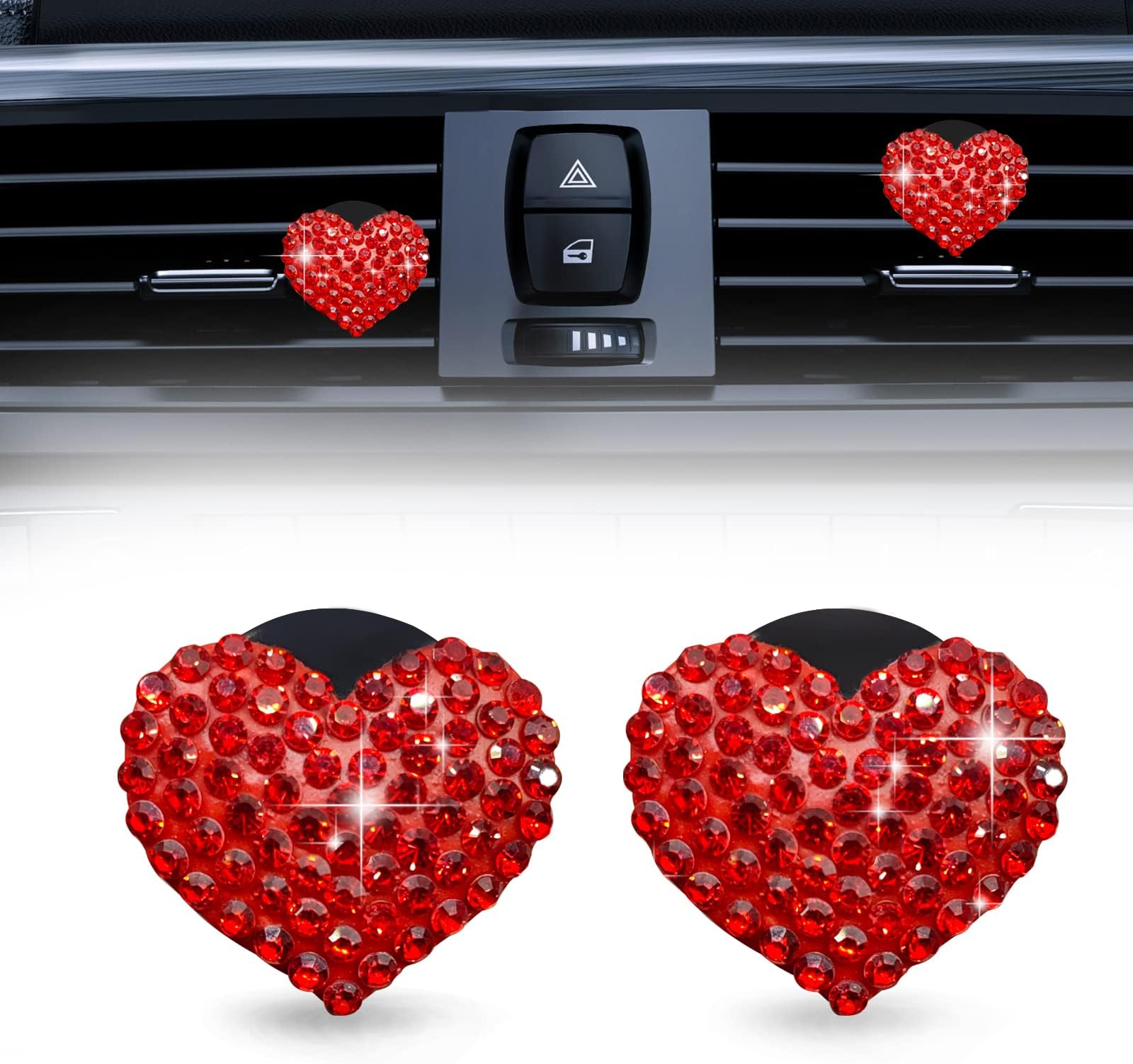 5 Pcs Bling Red Lips Air Vent Clips, Heart Shape Crystal
