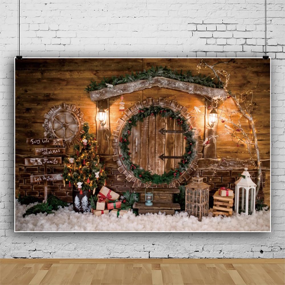 Fondale fotografico con albero di Natale e ghirlanda natalizia,Fondale natalizio a luci calde,Sfondi natalizi per la casa vinile 10x8ft