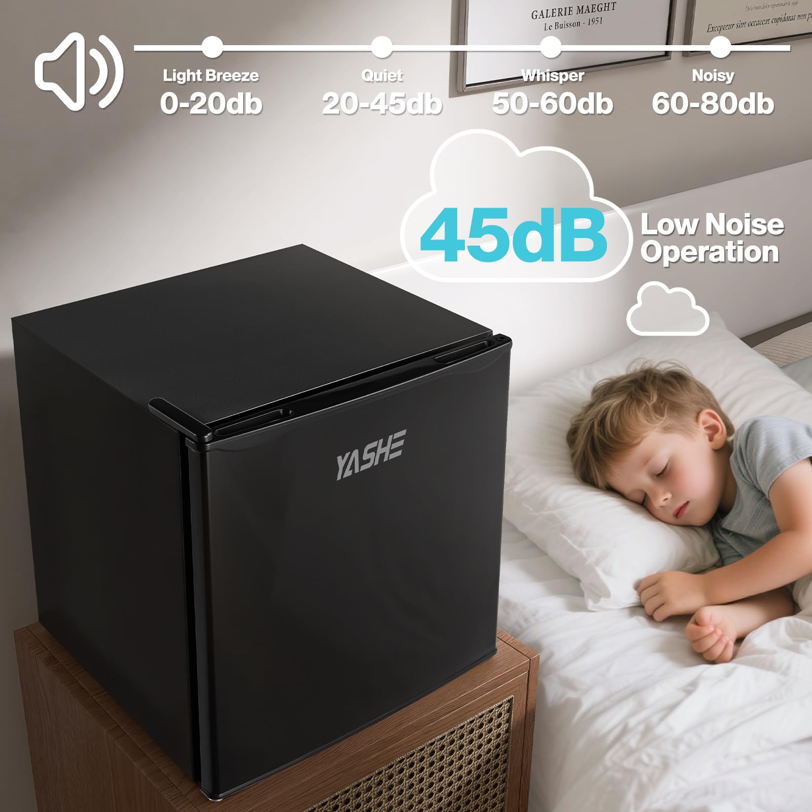YASHE 52L Mini Fridge Freezer, Table Top Fridge, Single Door Compact Refrigerator, Adjustable Thermostat, Large Capacity, Reversible Door, Refrigerators for Bedroom, Offices, Dorm, Apartment — view 4