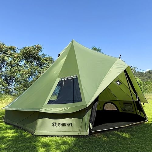 Tienda de campaña Bell Yurt con gato de estufa, tienda de campaña de lujo impermeable para 4 estaciones, tela Oxford 420D, tiendas de campaña verde