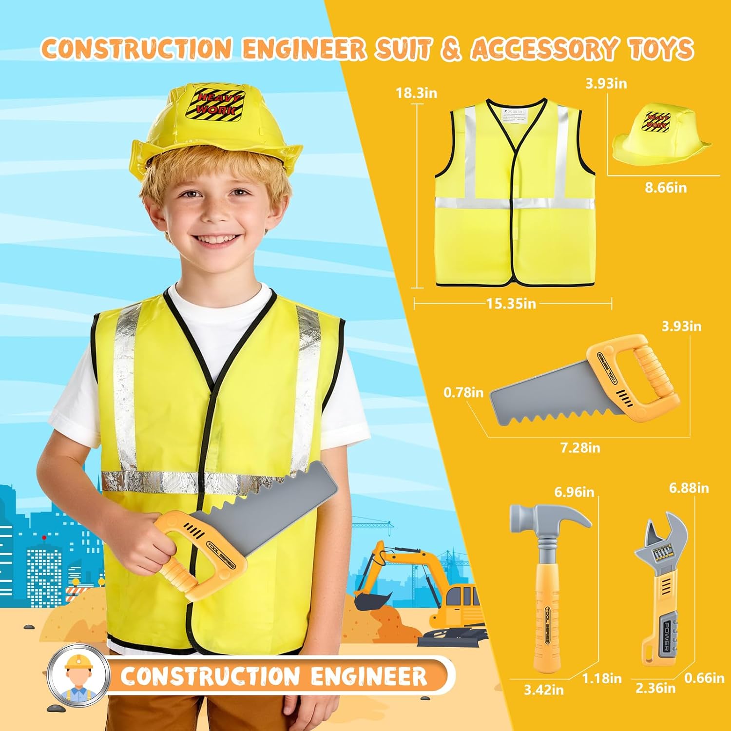 Dress Up Costumes for Play, 27Pcs Kids Role Play Dress Up Toys Set with Fireman, Police, Doctor, Construction Engineer Costume, Toddler Clothes for Halloween Party Gift for 3-7 Years Old - Image 6