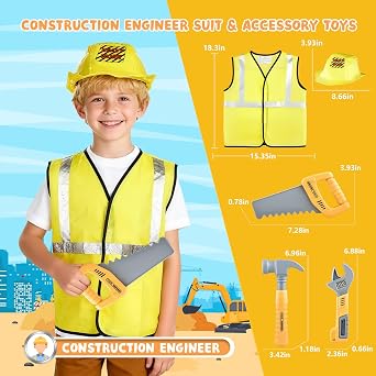 Dress Up Costumes for Play, 27Pcs Kids Role Play Dress Up Toys Set with Fireman, Police, Doctor, Construction Engineer Costume, Toddler Clothes for Halloween Party Gift for 3-7 Years Old