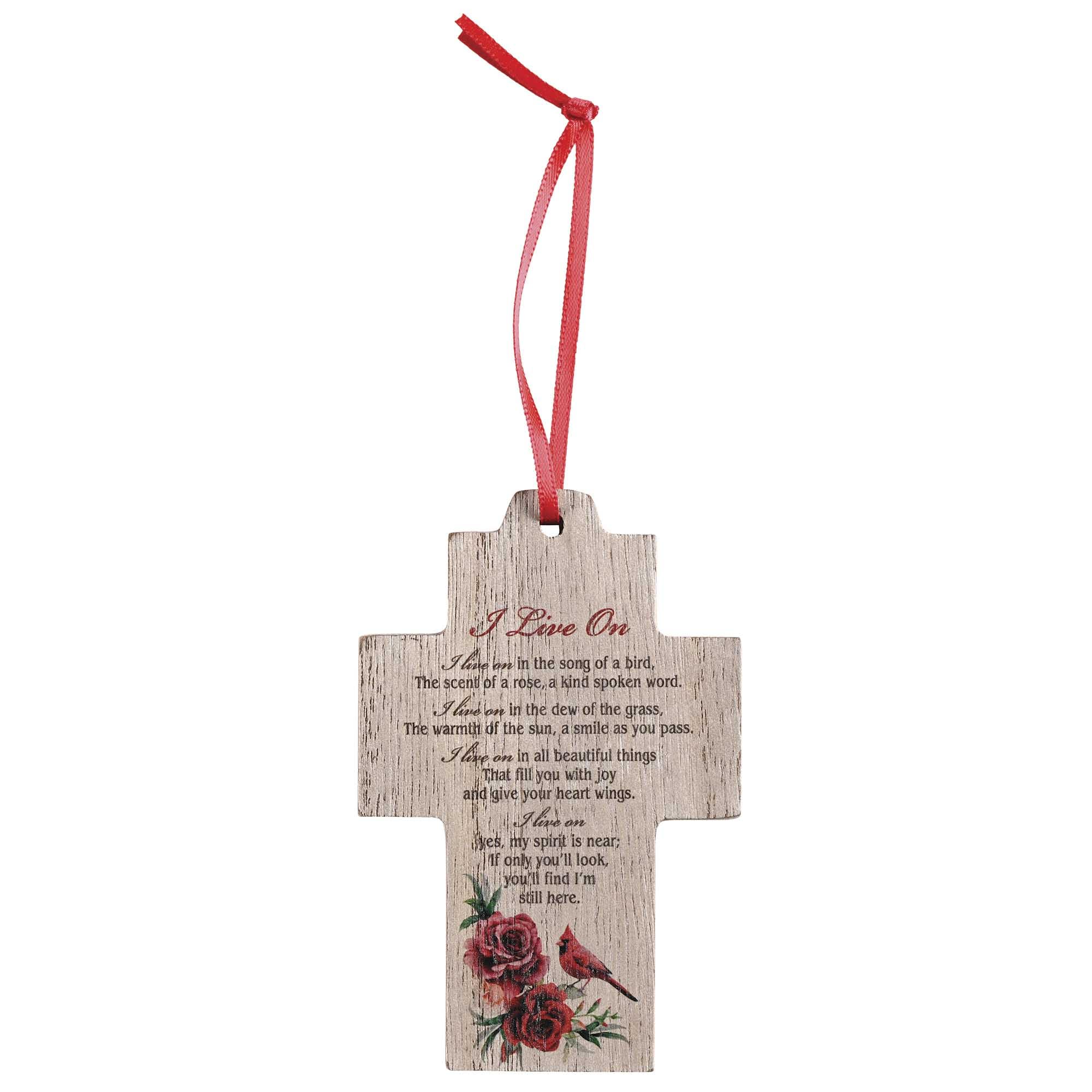 Amazon.com: Dicksons 紅衣主教玫瑰十字架- I Live On,棕色/紅色小型中密度纖維板木質裝飾懸掛裝飾品: 居家與廚房
