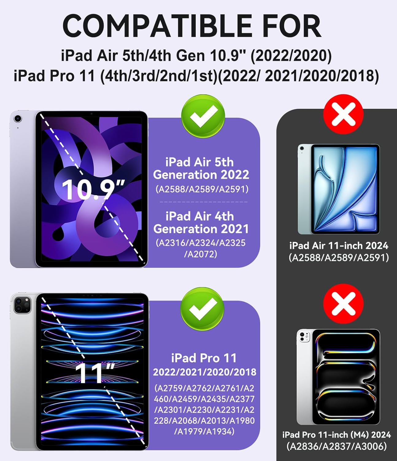 ZoneFoker Funda para iPad Air de 54 generación 20222021 iPad Pro de 11 pulgadas 4321 generación iPad Air 109 con soporte para lápices funda rígida y