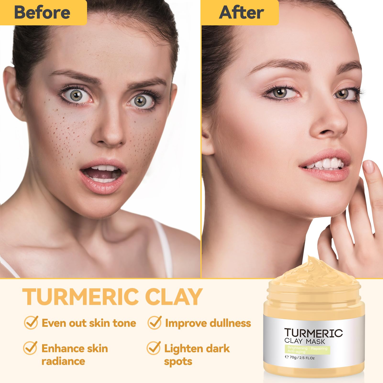 Clay Mask, Face Masks Skincare, 3-Set Turmeric Vitamin C Clay Mask, Dead Sea Mud Mask - Image 4